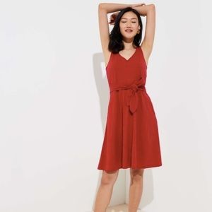 LOFT Tie Waist Pocket Dress in Red